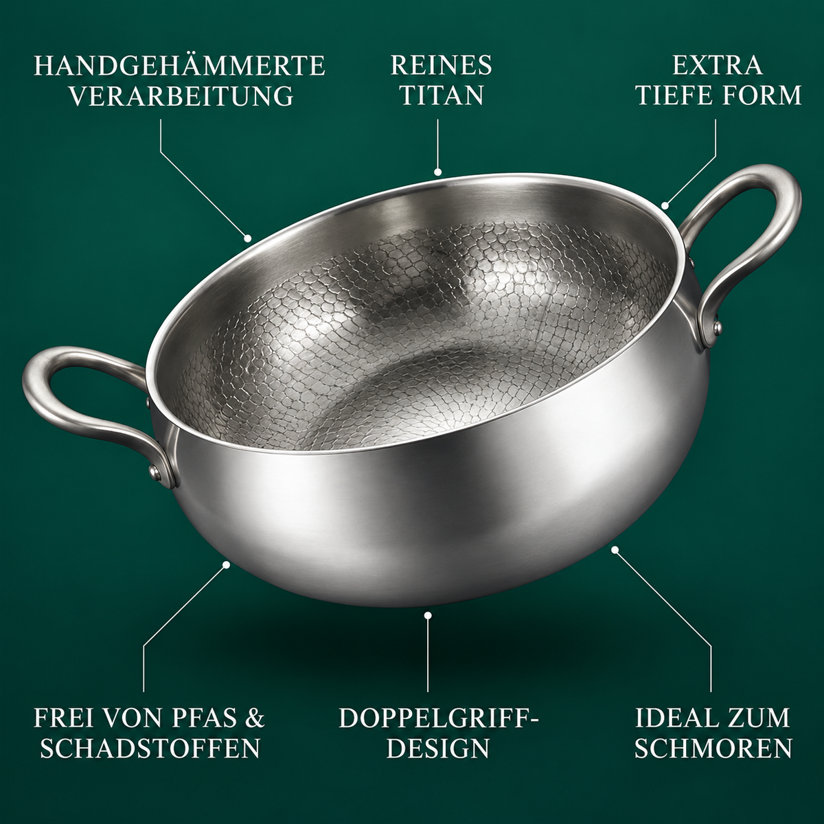 Tiefer Titan-Topf 28 cm – handgehämmert