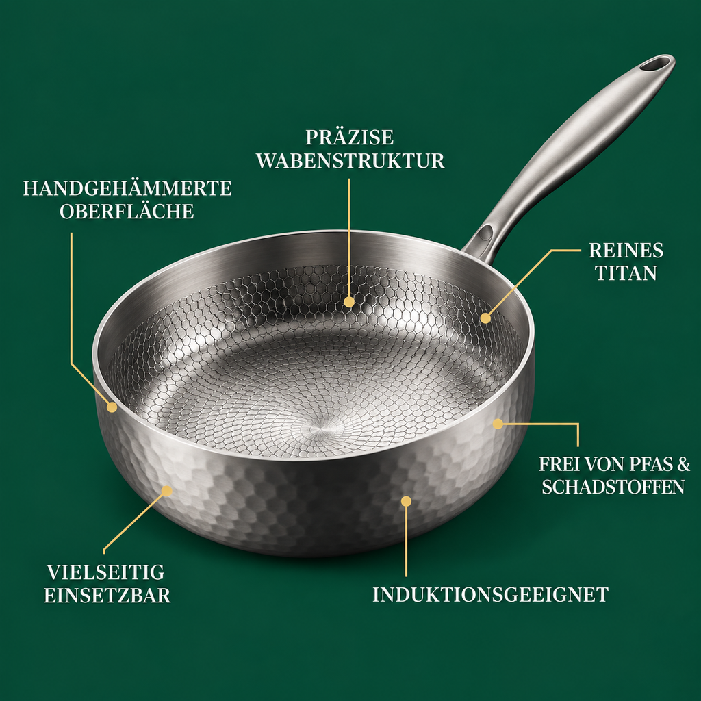 Hohe Titanpfanne 24 cm – handgehämmert