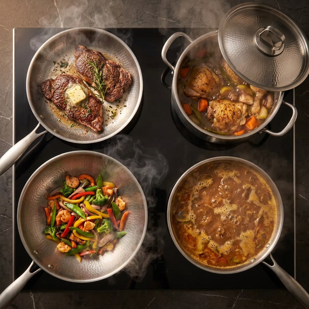 Titan Essentials Kochset – 4-teilig + 2 Deckel