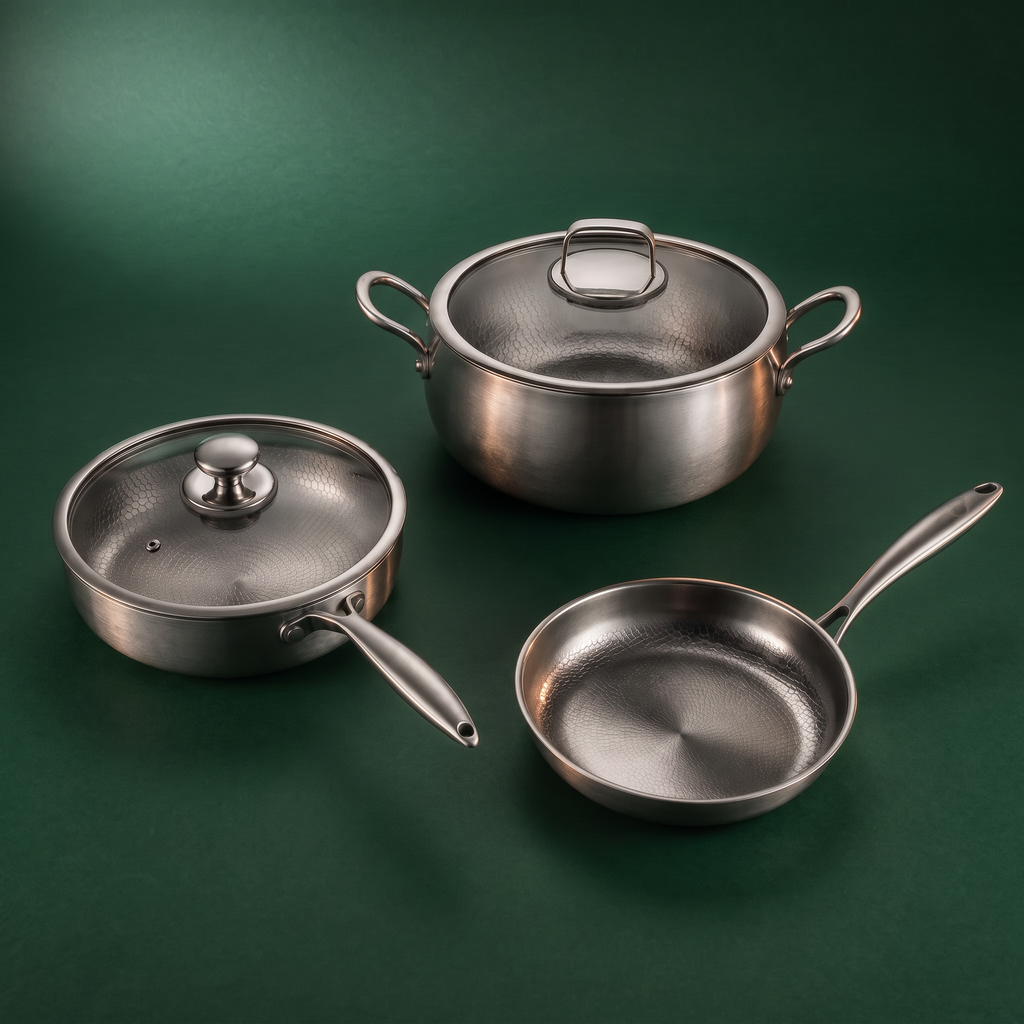 Premium Titan-Kochset – 3-teilig + 2 Deckel