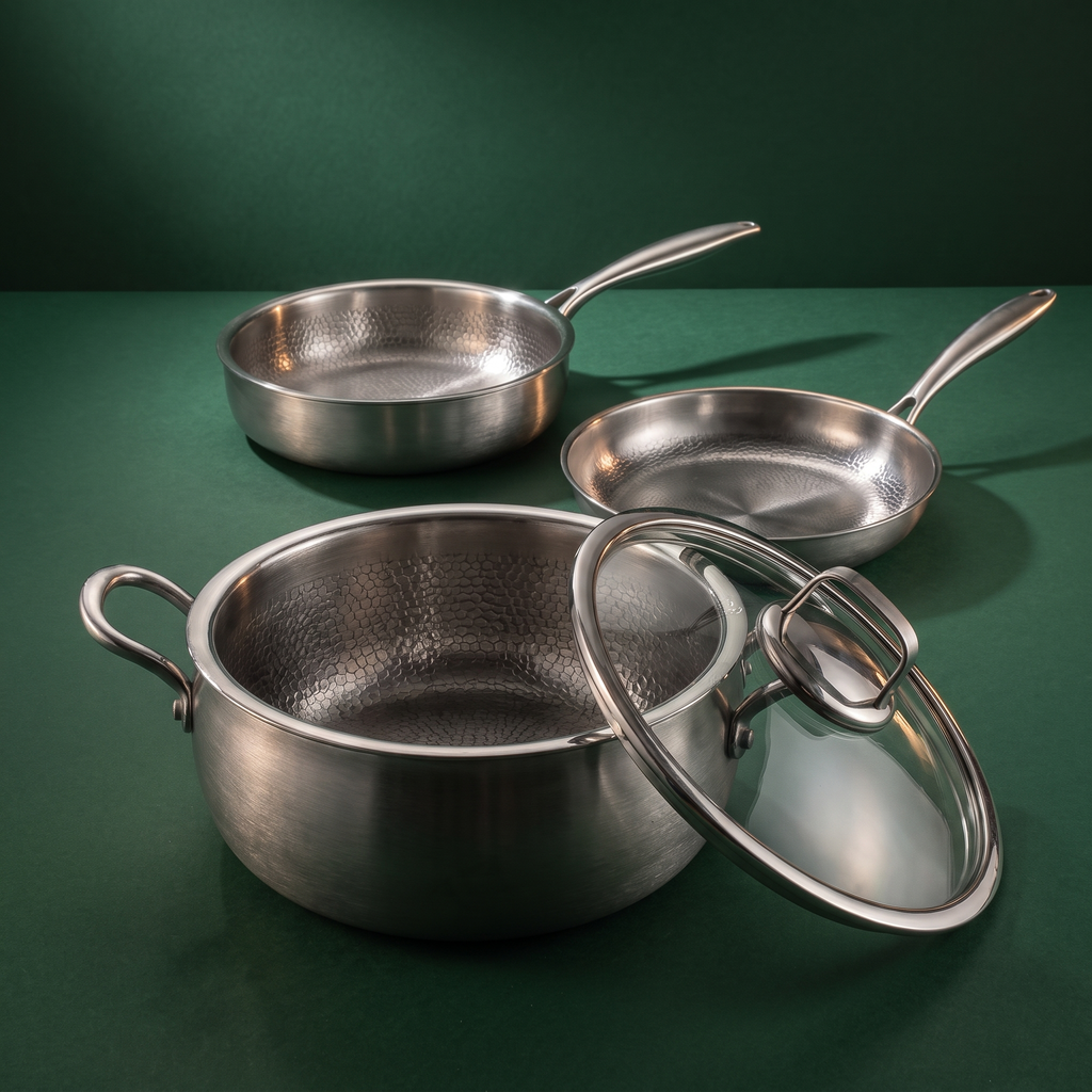 Premium Titan-Kochset – 3-teilig + 2 Deckel
