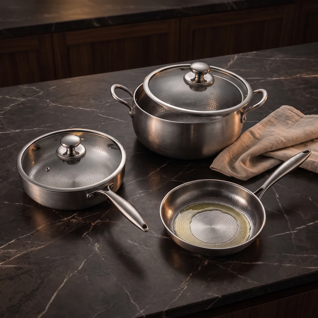 Premium Titan-Kochset – 3-teilig + 2 Deckel