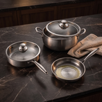 Premium Titan-Kochset – 3-teilig + 2 Deckel