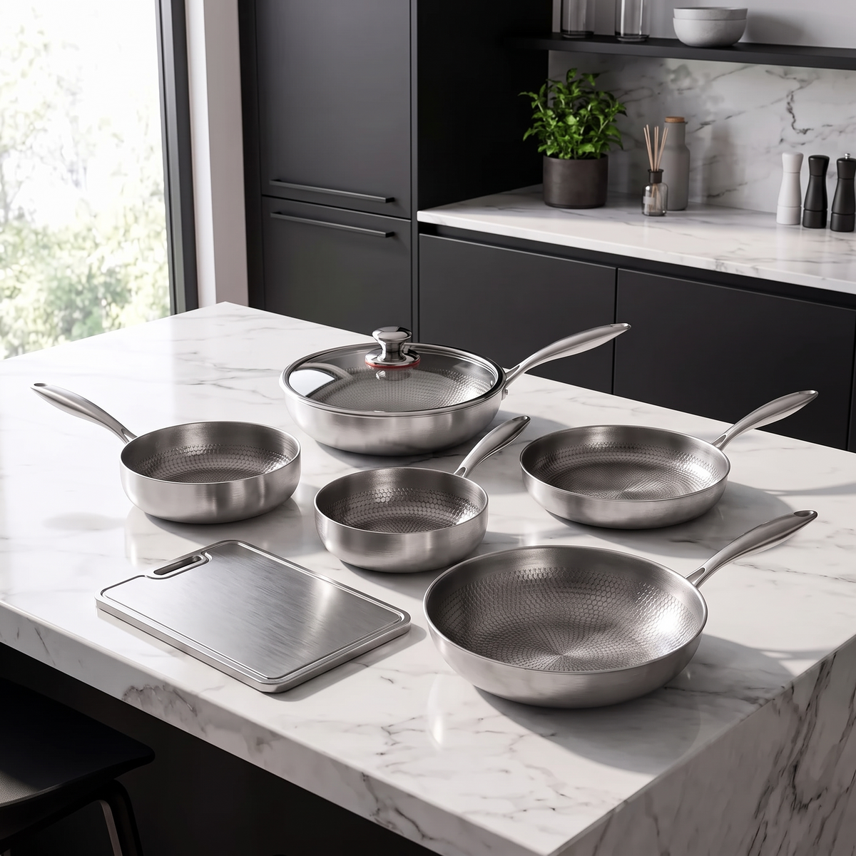 Titan Multi-Pfannen-Set mit Schneidebrett – 5-teilig